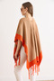 Women's Camel Color Block Poncho Cardigan Hrk-19000423 - 6