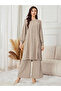 Women Beige Longline Top and Wide Leg Pants Co-Ords - 3