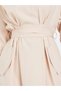 Women Beige Belted Waist A-Line Maxi Dress - 4