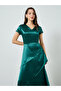 Women Green Satin Layered Maxi Dress - 2