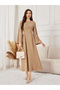 Women Beige Tie-Up Neck A-Line Maxi Dress - 4