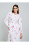 Women White Floral Print Ruffle Trim Midi Dress - 2