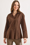 Women's Brown Hidden Placket Stitching Detailed Peplum Shirt Gml-19001423