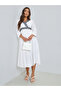 Women White Embroidery Lace A-Line Midi Dress