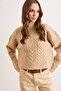 Women's Camel High Collar Braided Thick Knitwear Sweater Kzk-19001154 - 4
