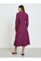 Women Purple Long Sleeves Wrap Midi Dress - 5