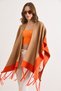 Women's Camel Color Block Poncho Cardigan Hrk-19000423 - 4