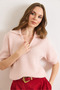 Women's Powder Pink Polo Collar Soft Textured Crop Knit Sweater Kzk-19001155 - 5