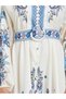 Women Bohemian Printed Belted Shirt Midi Dress - 4