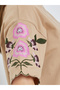 Women Beige Embroidered Floral Sleeve T-Shirt - 3