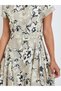 Women Beige Floral Short Sleeves Shirt Midi Dress - 4