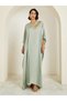 Women Green Embellished Satin Kaftan - 3