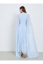 Women Blue Foil Print Cape Sleeve Maxi Dress - 6