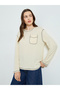 Beige Long Sleeve Oversized T-Shirt with Pocket Detail - 3