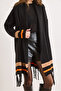 Women's Black Camel Tasseled Poncho Cardigan Hrk-19000338 - 5