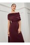 Women Burgundy Ruched Off-Shoulder Maxi Dress - 2