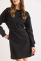 Women's Black Collar Cuff Detailed Belted Mini Thessaloniki Dress Elb-19002590 - 6