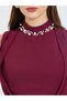 Women Burgundy Embellished Pearls Neck Maxi Dress - 4