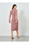 Women Pink Plisse V Neck Midi Dress - 5