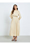 Women Beige Pleated A-Line Maxi Dress - 3
