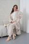 Women's Front Embroidered Beaded Linen Kimono Cardigan and Pants Top and Bottom Set - 6