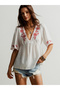 Women Floral Embroidery V Neck Top - 2