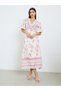 Women Pink Floral Short Sleeves A-Line Maxi Dress - 3
