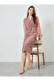 Women Pink Plisse V Neck Midi Dress