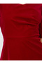 Women Red Puff Sleeve A-Line Midi Dress - 4