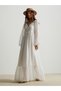 Women White Lace Detail Balloon Sleeve Maxi Dress - 3