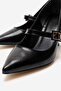 Women's Thin Heeled Buckle Pointed Heeled Shoes Black Wrinkled - 3