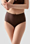 Women's High Waist Seamless Stripe Effect Gathering Bato Panties |   Brown 9211