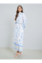 Women Blue Floral Print Collared A-Line Maxi Dress - 2