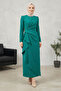 Crew Neck Asymmetrical Unlined Crepe Dress with Half Zipper at the Back - Emerald