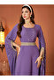 Women Purple Rhinestone Embellished Slit Sleeve Jalabiya - 5