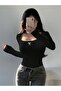 Women's Ribbon Printed Long Sleeve Low-Cut Collar Combed Cotton Bodysuit - 2