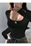 Women's Ribbon Printed Long Sleeve Low-Cut Collar Combed Cotton Bodysuit