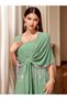 Women Green Rhinestone Embellished Tasselled Jalabiya - 4
