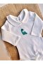 Blue Dinosaur Embroidered Snap Fastener Bodysuit - 100% Cotton - 4