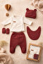 Waffle Fabric Organic Cotton Bear-Ear Hat Boxed 5-Piece Hospital Discharge Set - 5