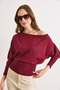 Women's Burgundy Boat Neck Slim Knitwear Sweater Kzk-19001160 - 2