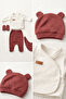 Waffle Fabric Organic Cotton Bear-Ear Hat Boxed 5-Piece Hospital Discharge Set - 2