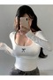 Women's Ribbon Printed Long Sleeve Low-Cut Collar Combed Cotton Bodysuit - 2