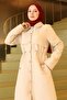 Buttoned Waist Tie Quilted Cap Beige 19289 - 2