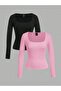 Women's 2-Color Long Sleeve Low-Cut Collar Combed Cotton Bodysuit