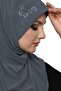 Tactical Stone Handcrafted Bead Embroidered Dark Gray Ready-made Turban Hijab Bonnet Prayer Cover