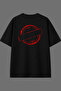 Round Logo Design Back Printed Black Oversize T-Shirt