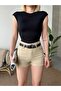 Women's Black Crew Neck Lined Polyamide Elastane Basic Blouse - 2