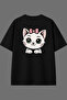 Sweet Cat Design Back Printed Black Oversize T-Shirt