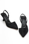 Women's Black Pointed Toe Classic Heeled Shoes with Stone Detail